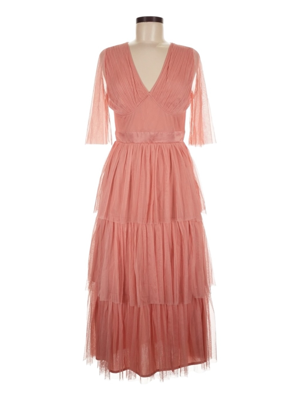 Anaya With Love Tall US 6 Coral Pink Tiered Tulle Midi Dress NWT Bridesmaid